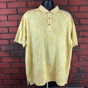 Caribbean Joe Mens XXL Yellow Tropical Leaf Print Polo‎ – Resort, Casual
